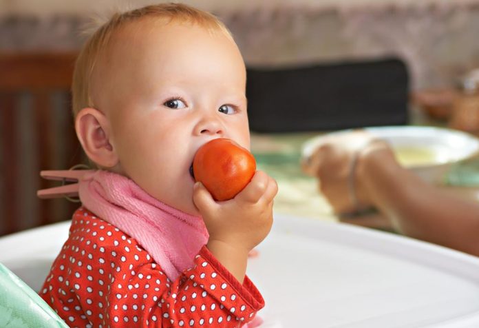 Dziecko jedzące pomidora